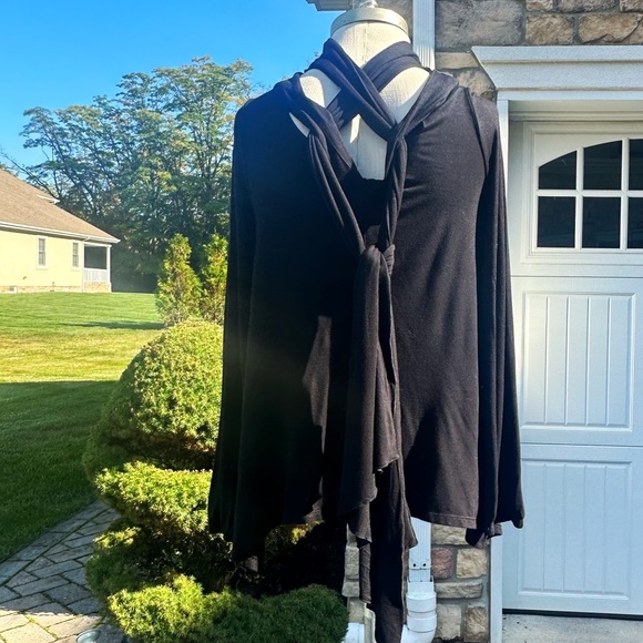 BLACK VERSATILE MOCK NECK TIE TUNIC TOP BLOUSE MEDIUM - Picture 8 of 8